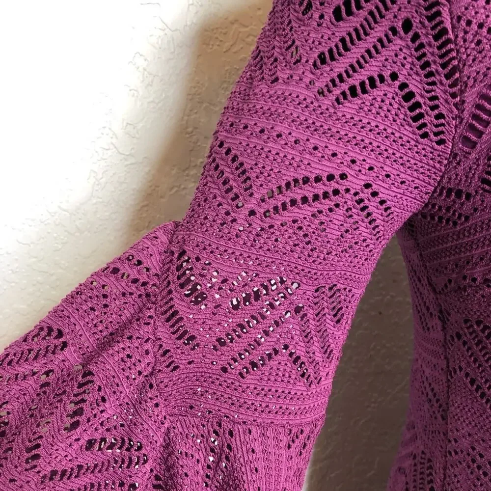 Anthropologie Maeve purple crochet knit overlay balloon sleeve dress Extra Small